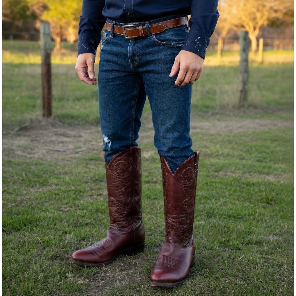 Vtg Tony Lama Mens Burgundy Leather Western Cowboy Boots Style 6606 Size 8.5 EE